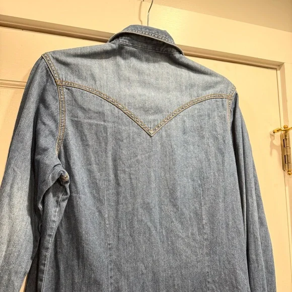 Vintage Wrangler Blue Denim Shirt Dress Western Cowgirl Festival Rodeo Y2K - Picture 10 of 12